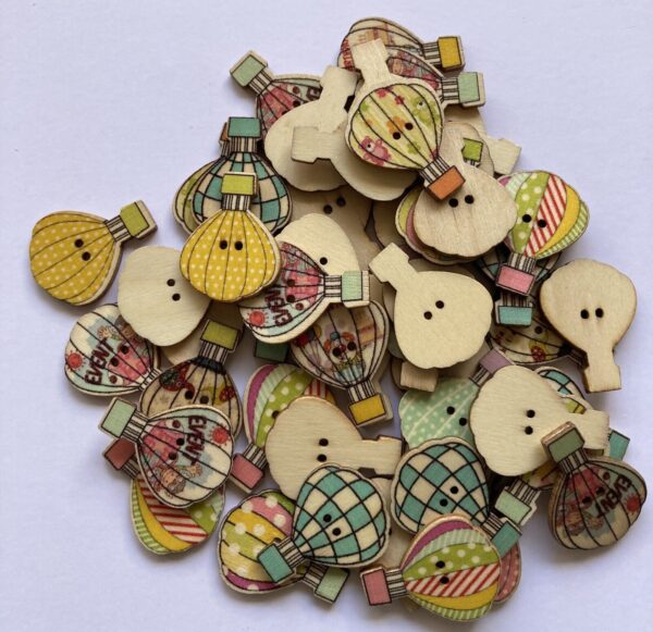 6 x Mixed Wooden Hot Air Balloon Buttons - 3.0x2.3cm