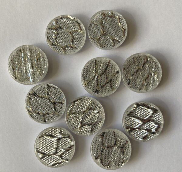 10 x Sparkling Silver Glitter Resin Buttons - 1.5cm