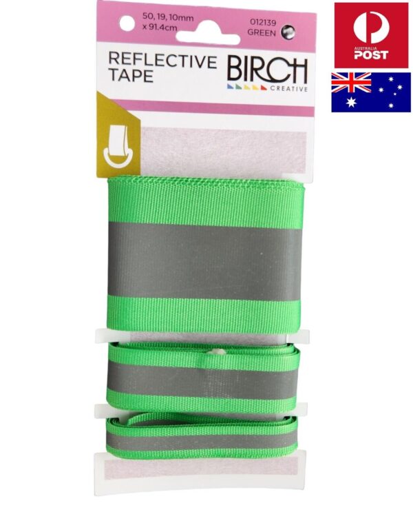Birch Reflective Iron On Tape Ribbon Fluoro Glow in the Dark 3 Pack Green