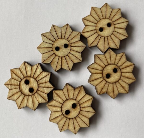 5 x Natural Wooden Sunflower Buttons  - 2cm