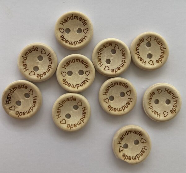 7 x Natural Wooden Round "Handmade" Buttons - 1.5cm