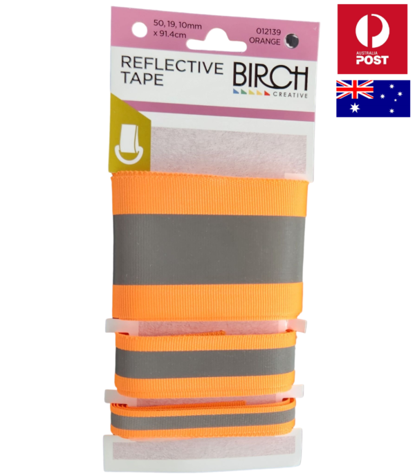 Birch Reflective Iron On Tape Ribbon Florescent Glow in the Dark 3 Pack Orange