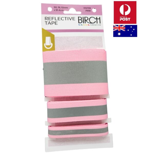 Birch Reflective Iron On Tape Ribbon Florescent Glow in the Dark 3 Pack Pink