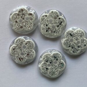 6 x 1.5cm Resin Buttons White glitter flower