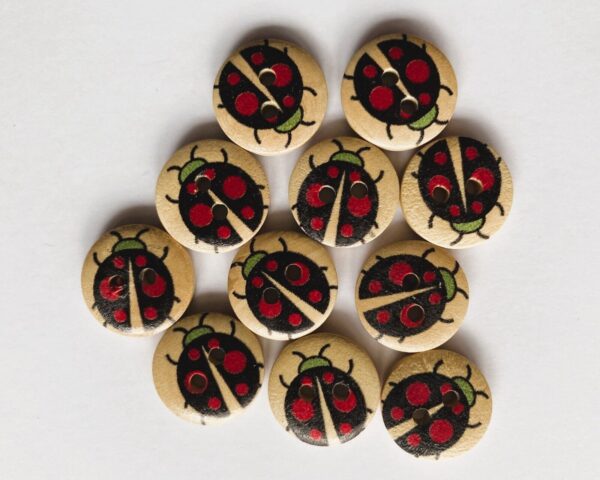 6 x 1.5cm Wooden Ladybird Buttons
