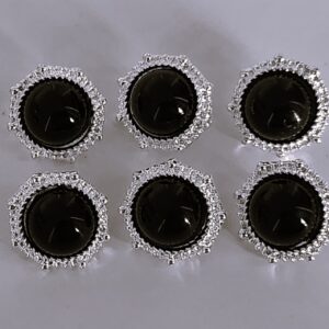 6 x 1.4cm Black Metal Shank Buttons with Rhinestone Crystal and Silver edge