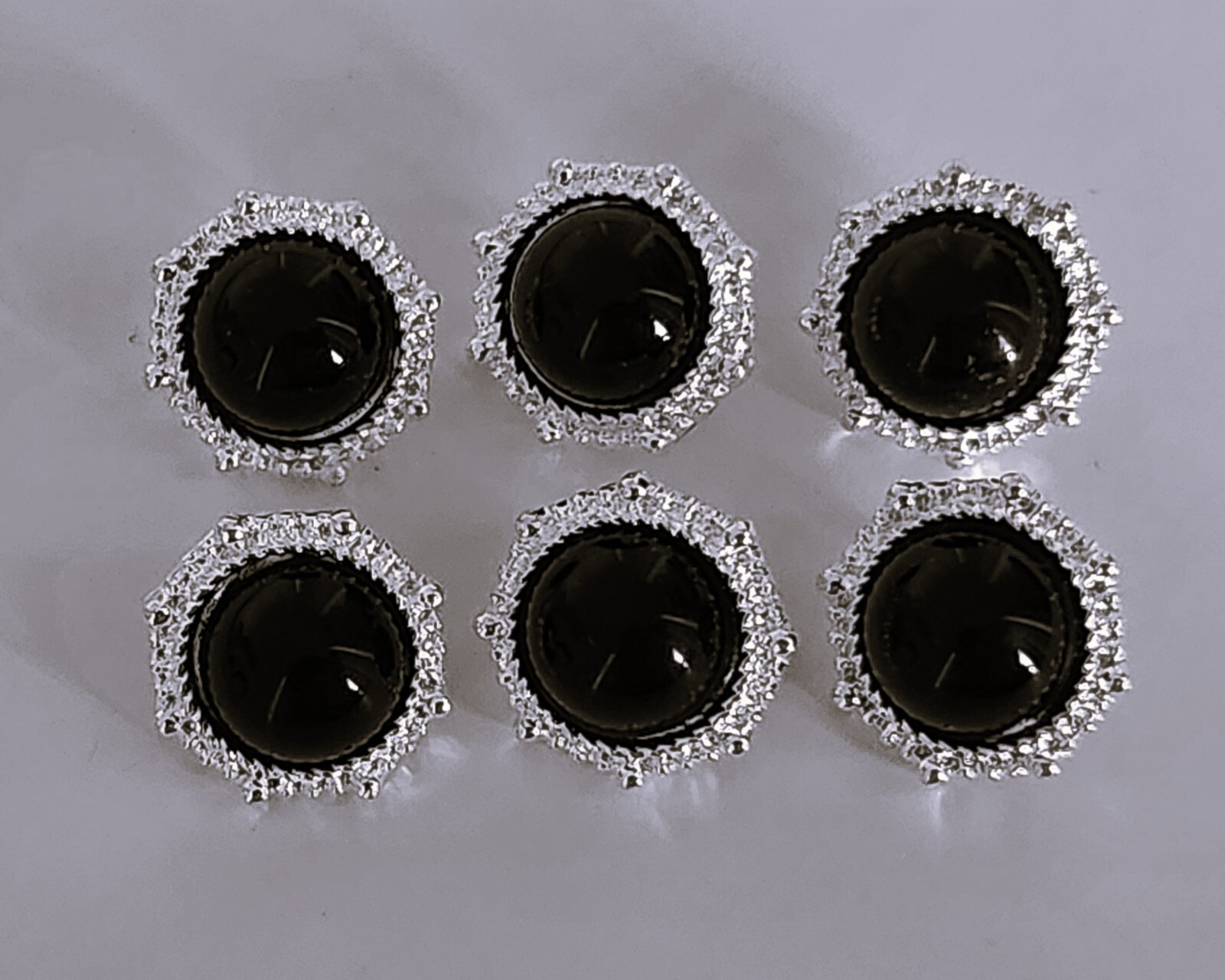 6 x 1.4cm Black Metal Shank Buttons with Rhinestone Crystal and Silver edge