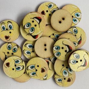 Natural Wooden Round Smiley Face Buttons - 2.5cm