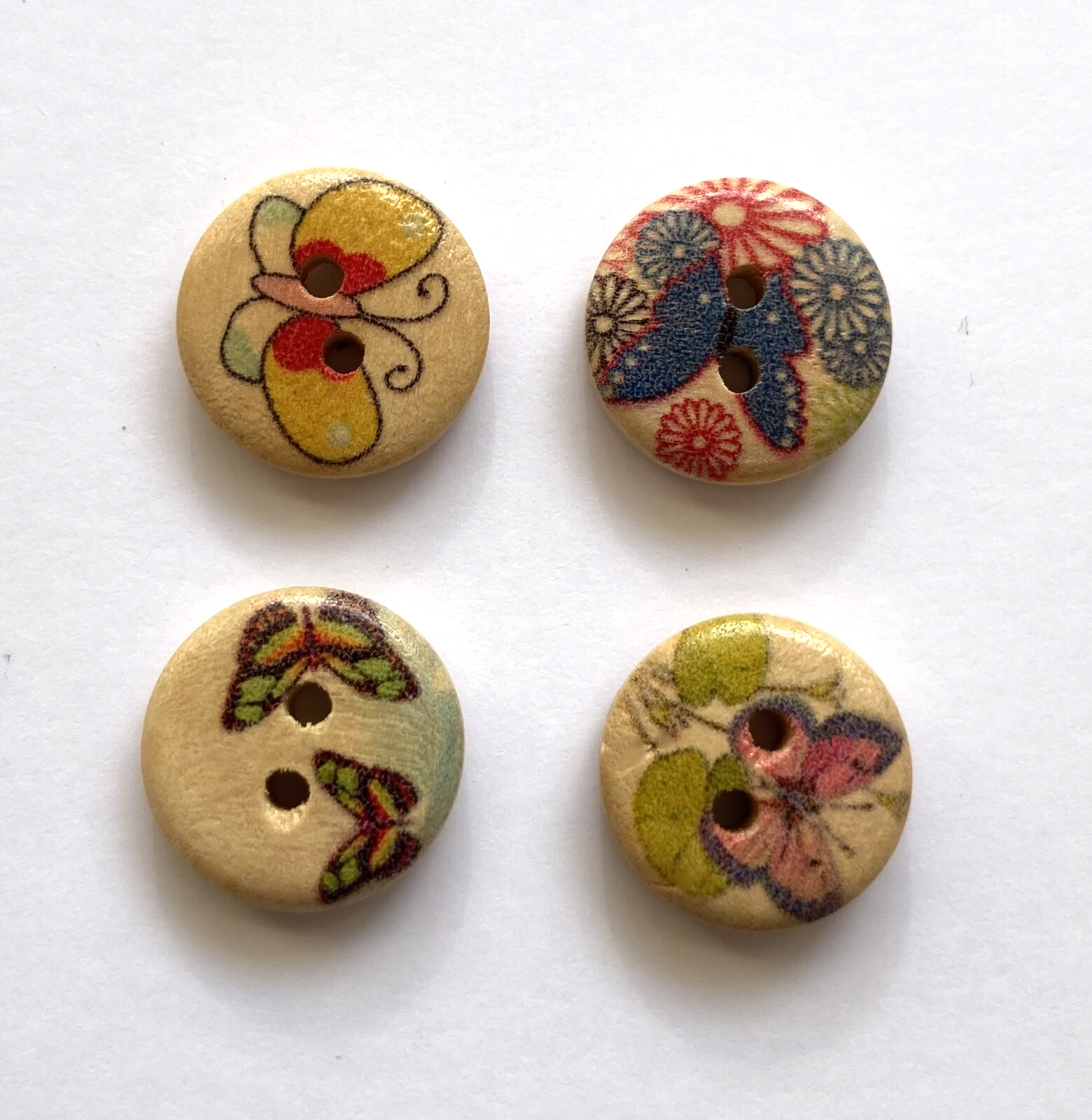 Natural Wooden Painted Butterfly/Bee Buttons - 1.5cm