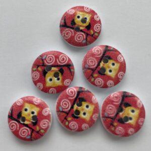 Wooden Painted Owl Buttons - 1.5cm
