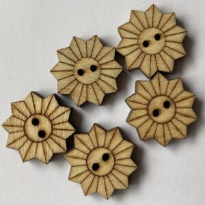 5 x Natural Wooden Sunflower Buttons - 2cm