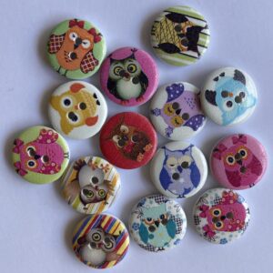Wooden Painted Owl Buttons - 2cm