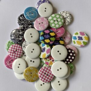 Wooden Painted Colourful Buttons Bike, Glasses, Dots 3cm