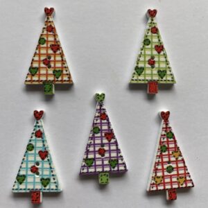 Wooden Christmas Tree Tartan Check Buttons - 15x30mm