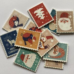 Wooden Retro Christmas Stamp Buttons 30x38mm