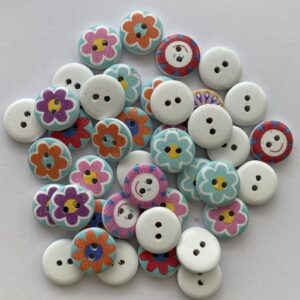 Wooden Painted Flower Buttons - 1.5cm
