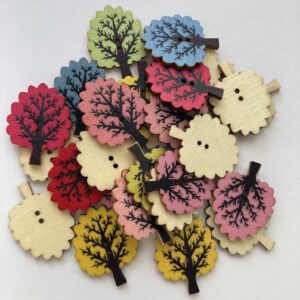 Natural Wooden Colourful Tree Buttons - 25 x 32mm