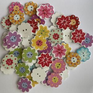 Wooden Painted Flower Buttons - 2cm