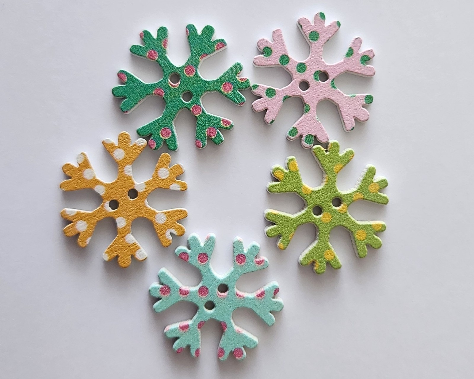 Wooden Christmas Snowflake Buttons - 2.5cm