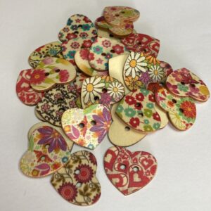 5 x Natural Wooden Heart Buttons - 2.5cm