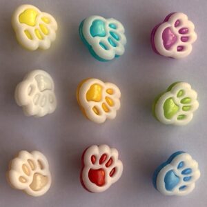 Colourful Animal Paw Buttons - 13 x 12mm