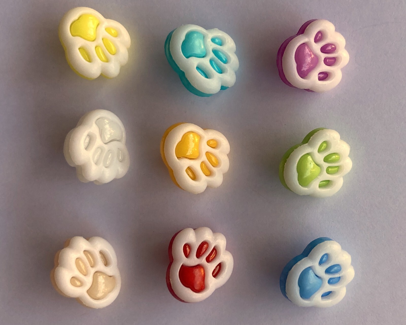 Colourful Animal Paw Buttons - 13 x 12mm