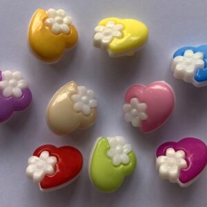 Colourful Flower Heart Buttons - 14mm