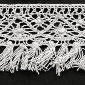 51mm Dyeable Cotton Cluny Lace Tassel Edge - 2.5 meters WHITE