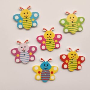 Colorful flat back wooden bee buttons