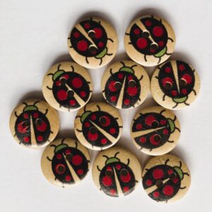 6 x 1.5cm Wooden Ladybird Buttons