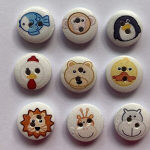 15mm Wooden Cartoon Animal Buttons 2 Holes