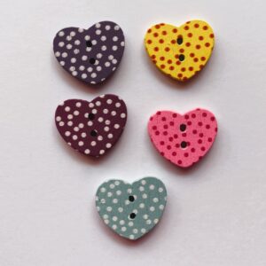 15x13mm Coloured Wooden Heart Buttons