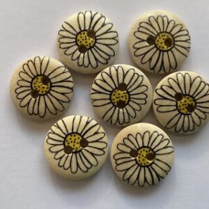 6 x 15mm Wood Chrysanthemum Buttons