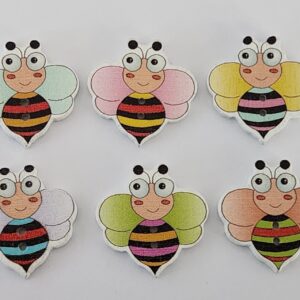 24x24mm Honeybee wooden buttons - Turquoise