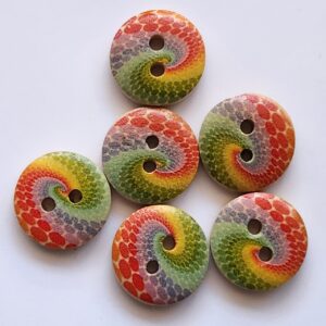 6 x 1.5cm Wooden Painted Spiral Rainbow Buttons