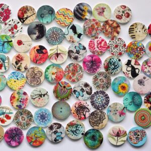 8 x Mixed Pattern Wooden Buttons 2.5cm