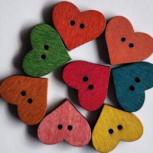 Natural Wooden Heart Buttons - 17x20mm
