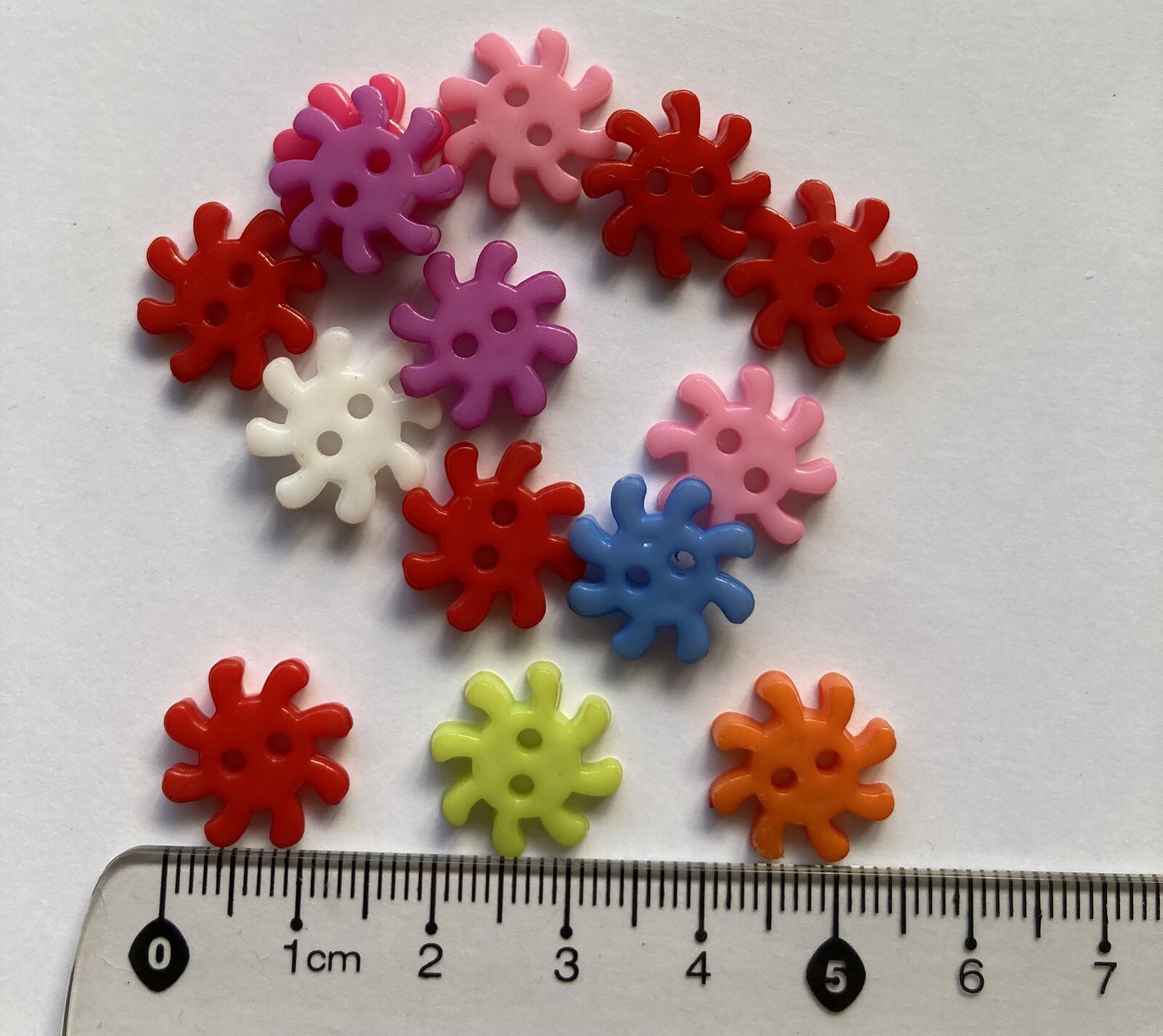 6 x Colourful Gear Flower Buttons - 1.3cm (Pick your colour)