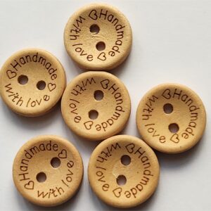6 x Natural Wooden Handmade with love Buttons 1.5cm