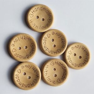 Natural Wooden Round "Handmade With Love" Buttons - 2.5cm
